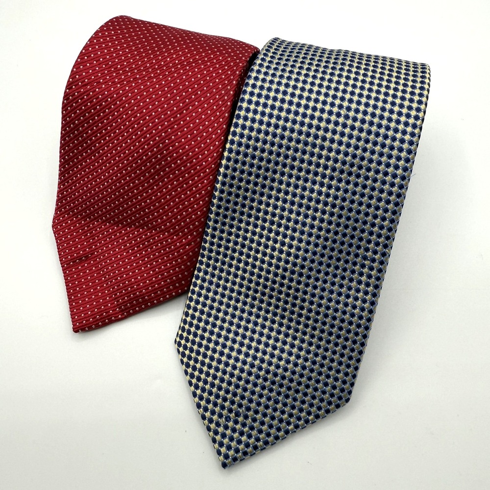 Nautica Ties Neckties Mens 100% Silk Red Navy‎ Geometric Microdot Lot of 2